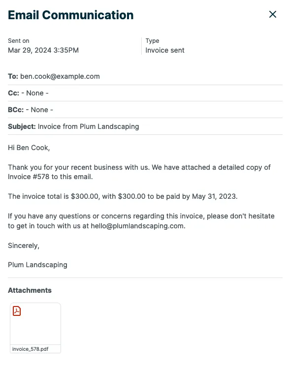 Preview of an email that was sent