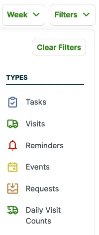 filters showing option for requests