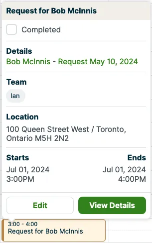 request details on the calendar