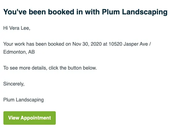 Email letting you know you've been booking in with a service provider